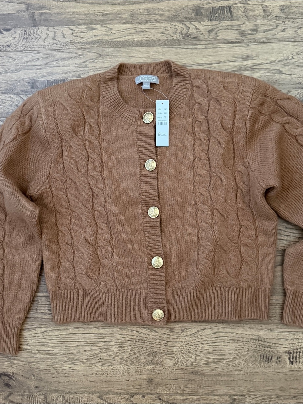 NWT$148 J. Crew Gray Cable Knit Cardigan Sweater, Camel, XS, Relaxed, 20” PTP - Picture 3 of 6